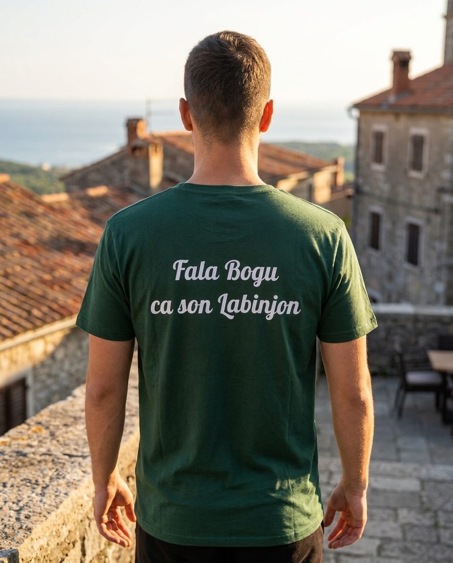 Ča son Labinjon majica na modelu, pogled na more — Terra Print